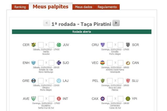 Torcedores já podem fazer suas apostas no Bolão zhEsportes Gauchão 2012 Reprodução/Agência RBS Torcedores já podem fazer suas apostas no Bolão zhEsportes Gauchão 2012 Reprodução/Agência RBS
