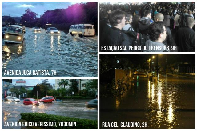 Ruas alagadas, trânsito parado, trensurb fechado: Capital tem 80% da chuva de um mês em 12 horas Montagem sobre fotos/Agência RBS