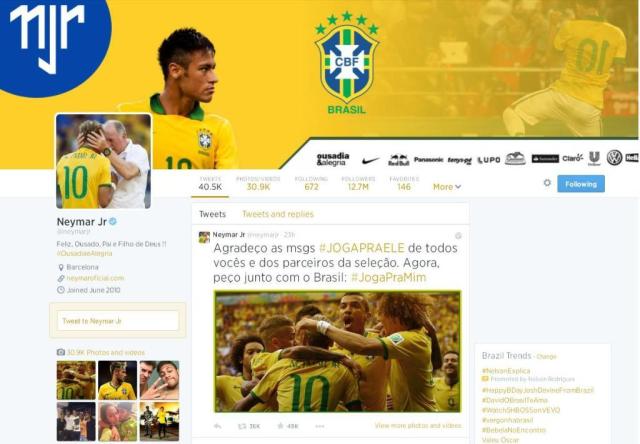 Rei das postagens, Neymar fica em silêncio após vexame do Brasil Reprodução/Twitter.com