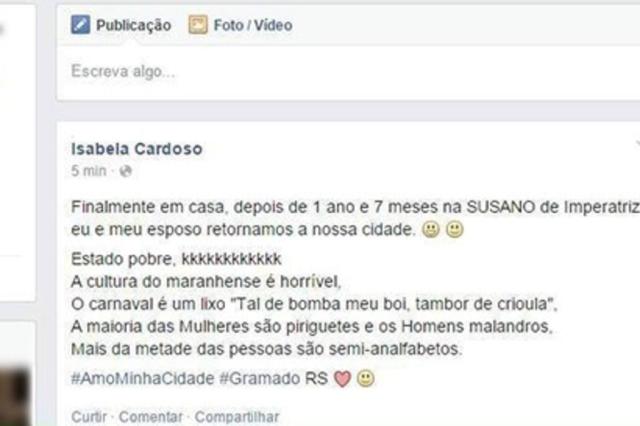 Perfil investigado por preconceito já teria ofendido Maranhão antes, relata promotor Reprodução/Facebook Perfil investigado por preconceito já teria ofendido Maranhão antes, relata promotor Reprodução/Facebook