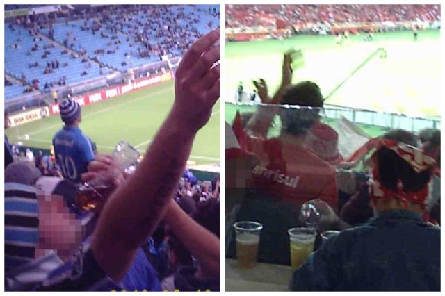 Confira o que dizem Grêmio, Inter, Arena e Brio sobre flagrantes nos estádios da dupla Gre-Nal Montagem/ Confira o que dizem Grêmio, Inter, Arena e Brio sobre flagrantes nos estádios da dupla Gre-Nal Montagem/