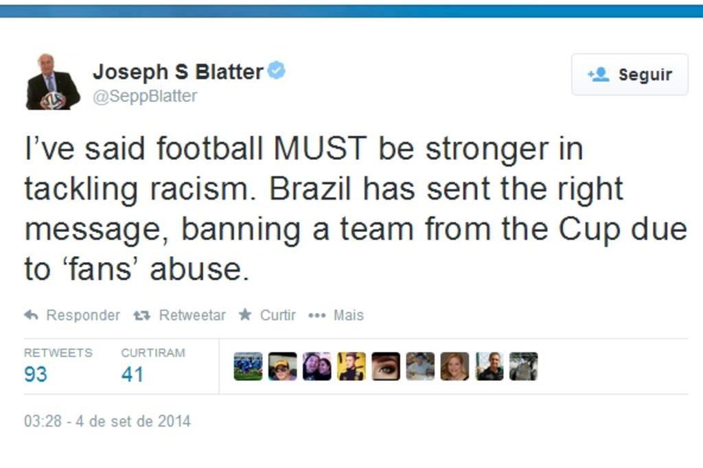 Presidente da Fifa elogia decisão do STJD que exclui Grêmio da Copa do Brasil