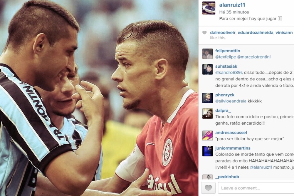 Alán Ruiz volta a provocar o Inter no Instagram depois de goleada no Gre-Nal