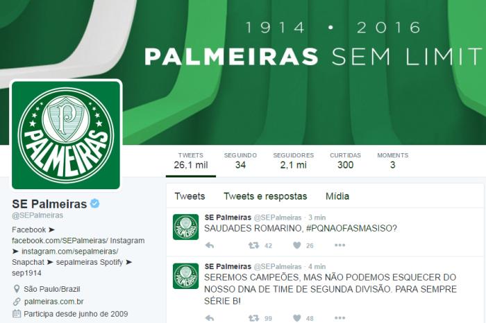 Palmeiras tem Twitter hackeado: 'DNA de time de 2ª divisão