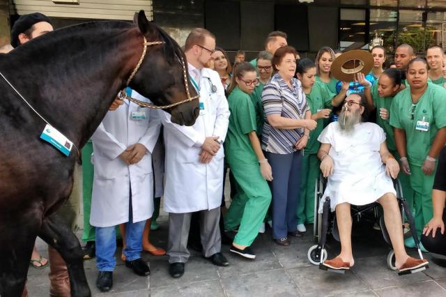 Cavalo visita dono internado em hospital de Porto Alegre Guacira Merlin/Agência RBS